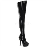PLEASER DELIGHT-4000 Black Stretch Pat-Black Crotch Boots - Shoecup.com